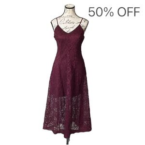 Women's Burgundy Lace Slip Midi Dress